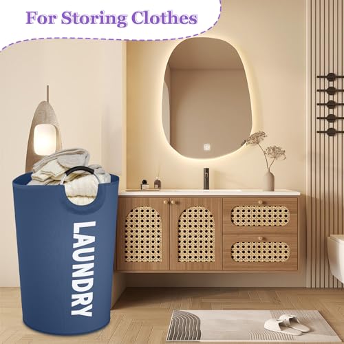 Image of 125L Collapsible Laundry Basket with Handles, Extra-large Laundry Hamper for Bedroom, Freestanding Dirty Clothes Basket, Sturdy Laundry Bin for Living Room, Camping, Navy Blue