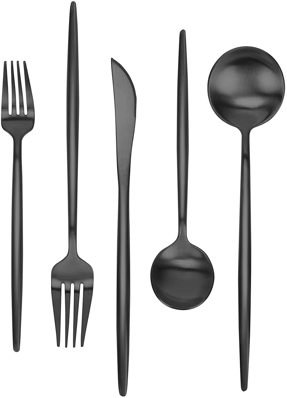 ELECDON Stainless Steel Flatware Set, Matte Black Silverware Set 5 Pieces, Service for 1, Kitchen Utensil Set, Tableware Cutlery Set, Satin Finished Polished and Dishwasher Safe
