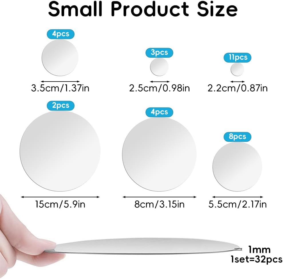 Acrylic Mirror Wall Stickers, 32 PCS Removable Wall Decal Mirror Set, Bathroom Wall Sticker Art, Round Ceiling Mirrors for Bedroom, Home, Living Room, Sofa TV Background Decor (Silver)