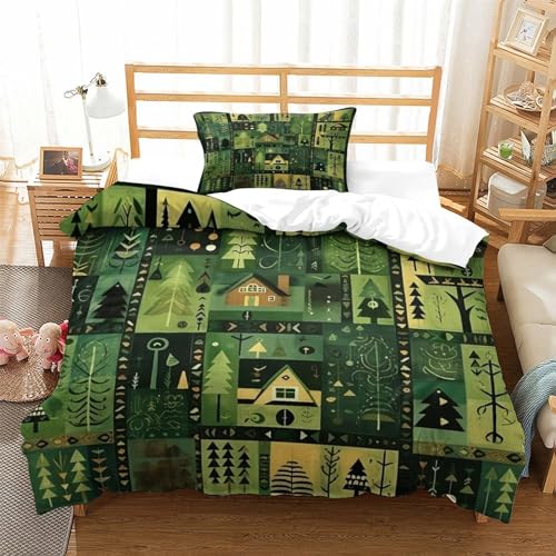 Housse de couette patchwork vert 135x200 avec ses taies d'oreiller - 3