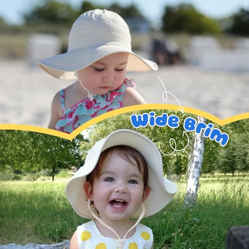 Image of HONGTEYA Baby Sun Hat Toddler Girl Beach Hat Sun Protection Adjustable Outdoor Summer Wide Brim Bucket Hat for Infant Kids
