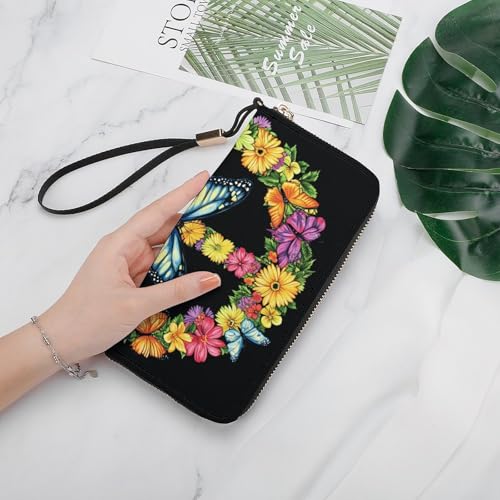 Portefeuille long compagnon en cuir imprimé paix et fleurs - 4