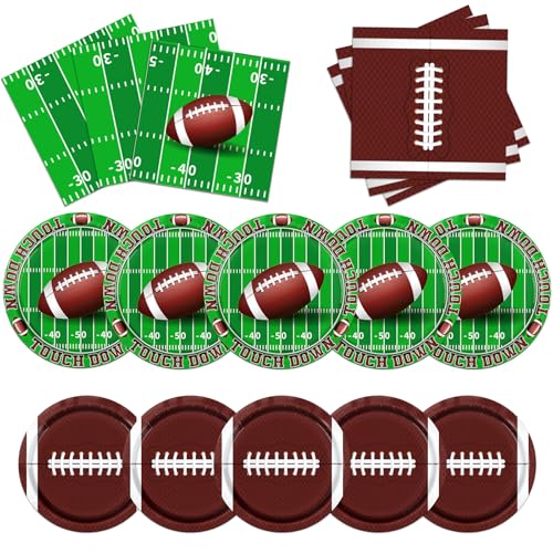 Ogmogkw NUTOLYDECOR-21 Football Party Decorations,100Pcs Football Paper Plates And Napkins Tableware Includes Touchdown Plates And Football Napkins cover