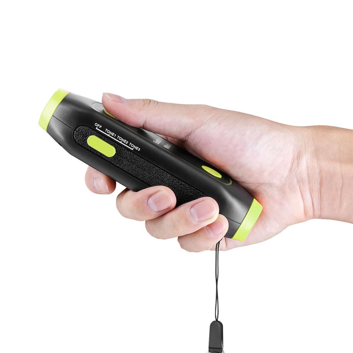 Hemobllo Fischietto Elettronico Verde con Torcia, 3 Toni, Laccetto | Abs con Componenti Elettronici e Magnete, per Allenatori e Marina, Uso Gare e Guide Traffico