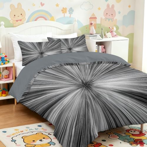 Housse de couette en microfibre brossée douce 220x240 cm, parure de lit grise aux lignes graphiques - 4