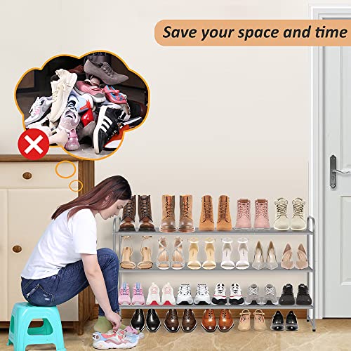 Misslo Long 3 Tier Shoe Rack For Closet Shoe Organizer Storage Stackable Wide Shoe Shelf Holds 24 Pairs Of Men Sneakers, Women Heels, Boots, Grey #TOP7