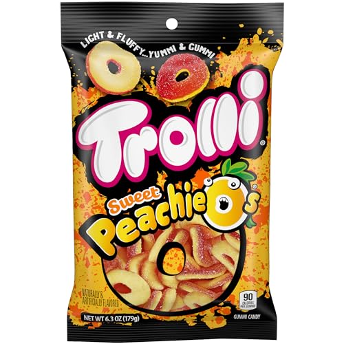 Image of Trolli Peachie O's Rings, Sour Gummy Candy, 6.3 Ounce Bags (Pack of 8)