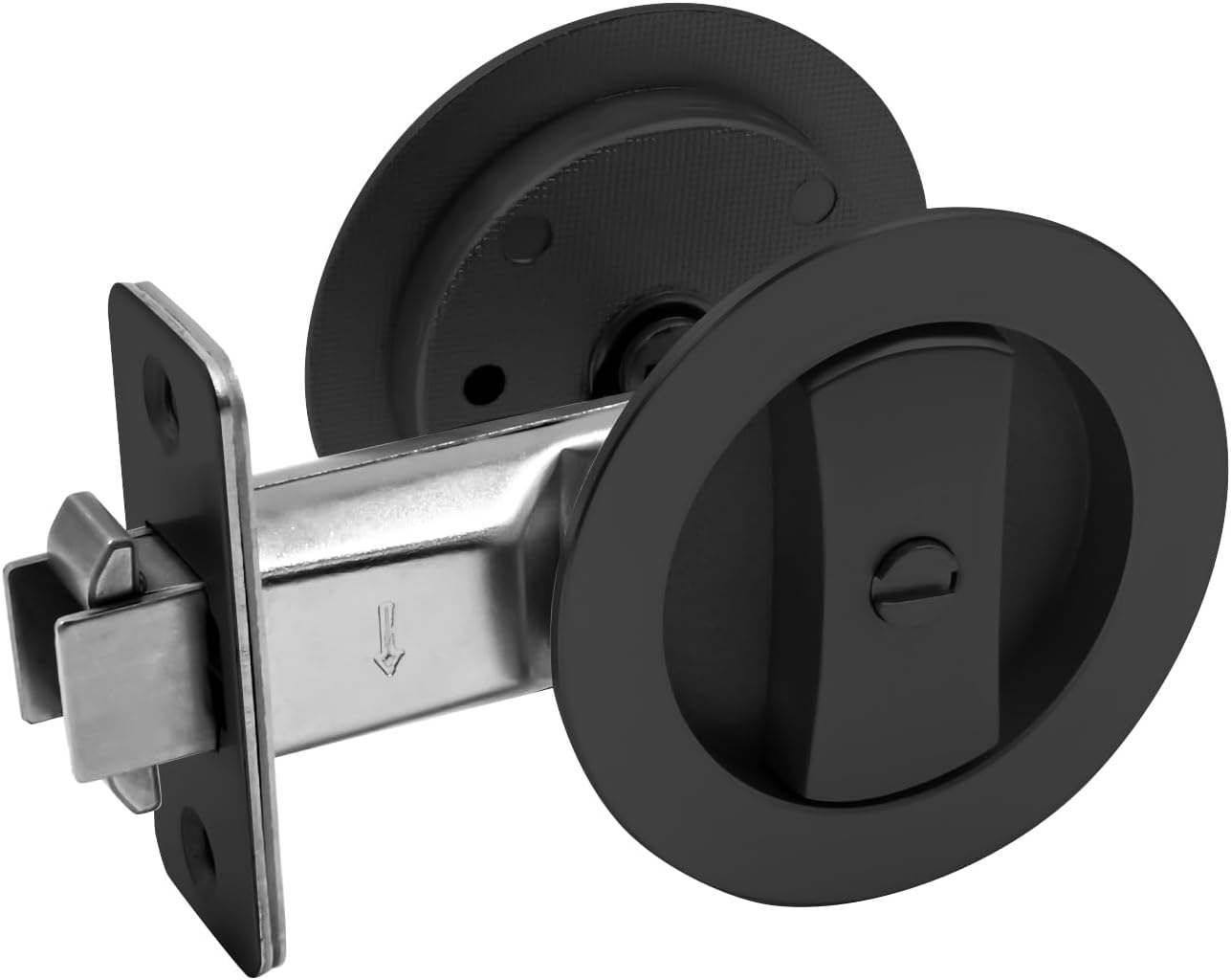 Black Pocket Door Hardware Round Pocket Door Lock Privacy Pocket Door Latch Pocket Door Handles for Bathroom Lock for Pocket Door, 2 Pack