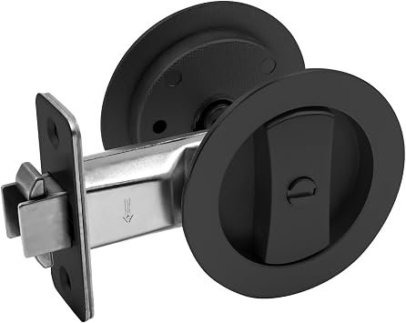 9BUILD Black Pocket Door Hardware Round Pocket Door Lock Privacy Pocket Door Latch Pocket Door Handles for Bathroom Lock for Pocket Door, 2 Pack