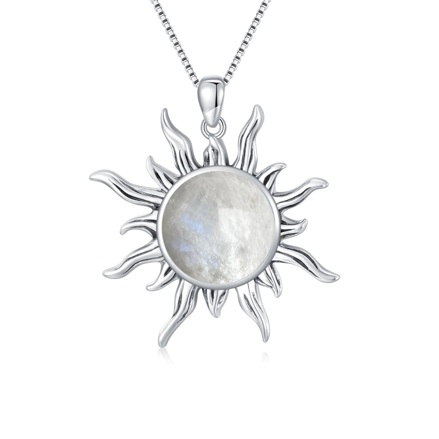 Sun Turquoise Pendant Necklace, 925 Sterling Silver Genuine Gemstones Western Jewelry Gift for Women