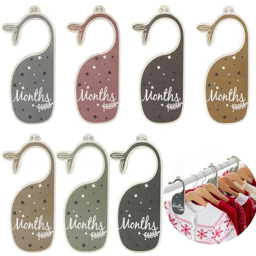 Image of Nufiwra 7 PCS Baby Closet Dividers for Clothes Organizer, Adorable Wooden Baby Closet Size Dividers from Newborn to 24 Months for Nursery Decor, 6.7x3.2 inches, Style a