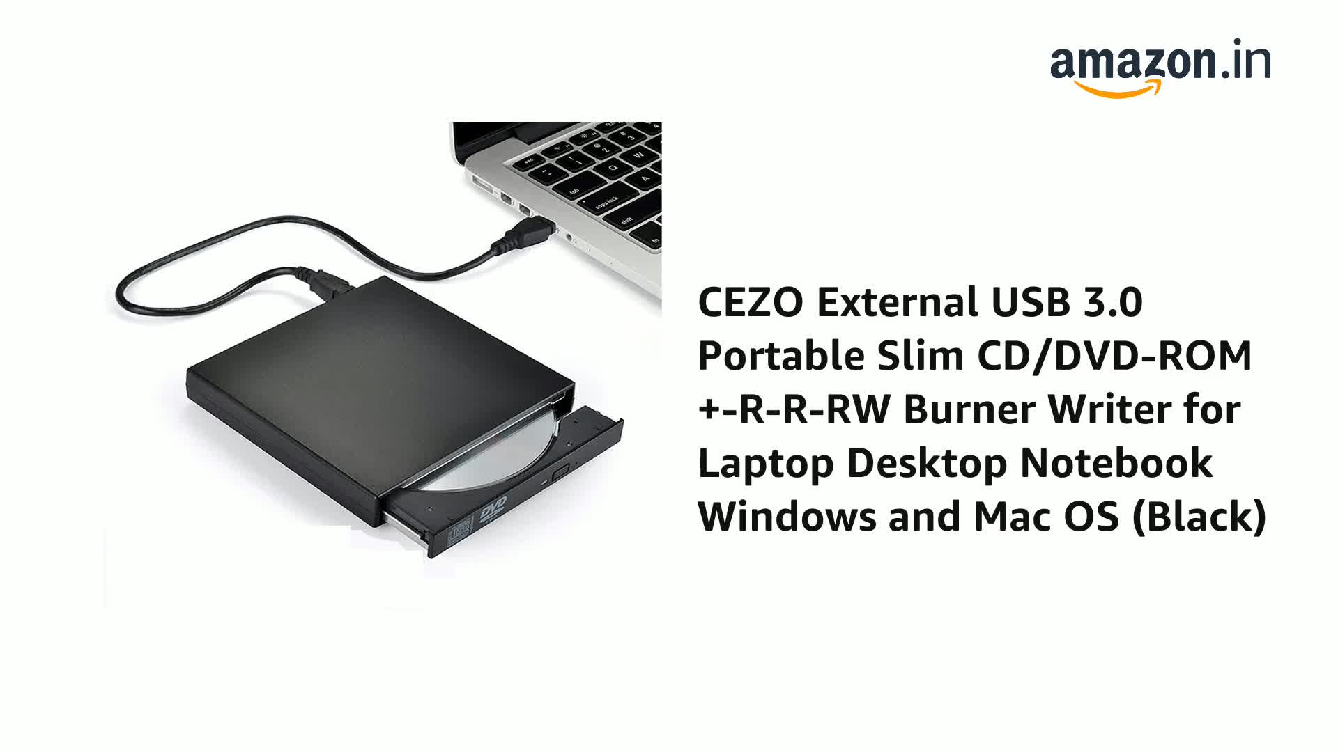 CEZO External USB 3.0 Portable Slim CD/DVD-ROM Burner Writer