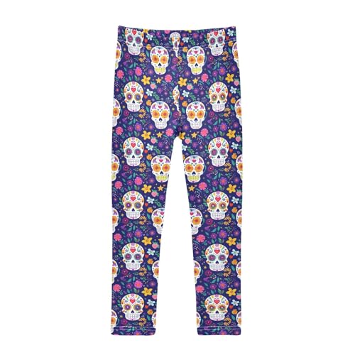 Girls Printed Leggings Yoga Pants Skulls Head Flowers Pattern for Kids in 4t to 10 Years, 4T