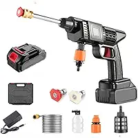 Lavadora de Alta Pressão Portátil Recarregável Linha Premium, Pistola Lava-Jato Profissional para Carros e Jardins (lavador com 2 Baterias)