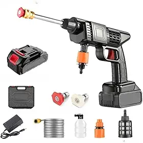 Lavadora de Alta Pressão Portátil Recarregável Linha Premium, Pistola Lava-Jato Profissional para Carros e Jardins (lavador com 2 Baterias)