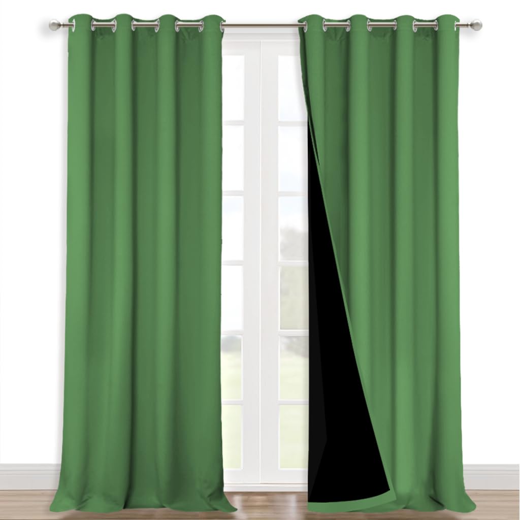 NICETOWN 100% Blackout Curtains for Windows, Pack of 2, 52" W x 108" L, Forest Green, Super Heavy-Duty Black Lined Total Darkness Drapes for Bedroom, Privacy Assured Window Treatment for Patio
