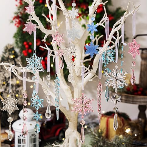 milaosk Adornos para Árbol de Navidad 18 Adornos Colgantes de Carámbanos de Copo de Nieve Cristal Acrílico Christmas Decorations