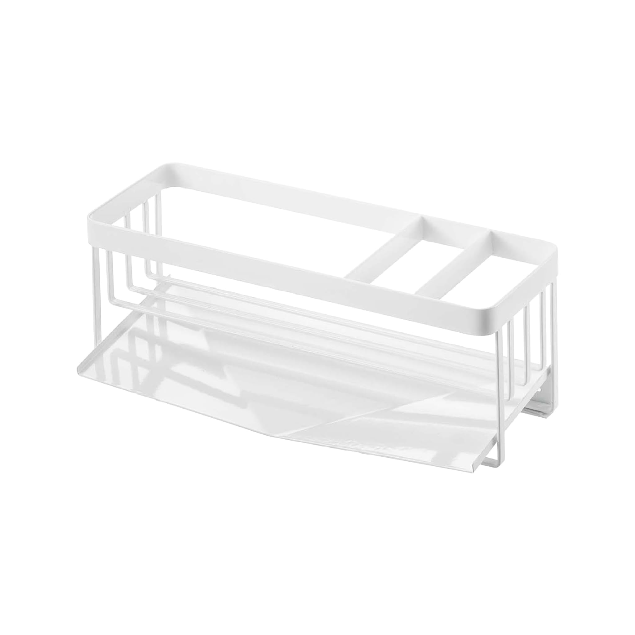 YAMAZAKI 5016 TOWER Sponge & Bottle Holder With Drainer, white, Steel, Minimalist, 25 x 10 x 9.5 cm