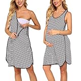 Ekouaer Camisón de maternidad sin mangas para mujer, camisón a rayas, vestido de embarazo para lactancia (negro, mediano)