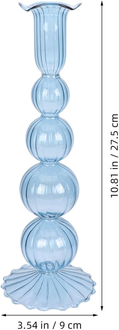 UPKOCH Blue Glass Candlestick Holder 10.4 Inch French Style Taper Candle Stand for Dining Table Decor Wedding Centerpiece Vintage European Candleholders