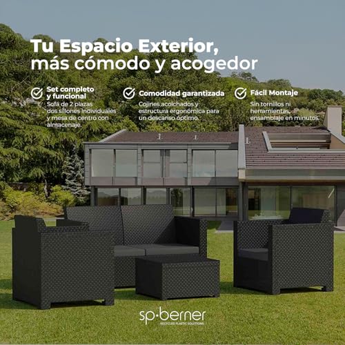SP Berner - Set de Muebles de Jardín y Terraza EVO Confort Color Grafito- Sofá 2 Plazas, 2 Sillones y Mesa de Centro - Fabricado en España con Plástico Reciclado - Image 9