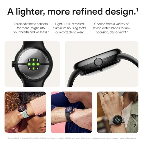 Image of Google Pixel Watch 2 with the Best of Fitbit and Google - Heart Rate Tracking, Stress Management, Safety Features - Android Smartwatch, Matte Black Aluminum Case, Obsidian Active Band - LTE (Renewed)