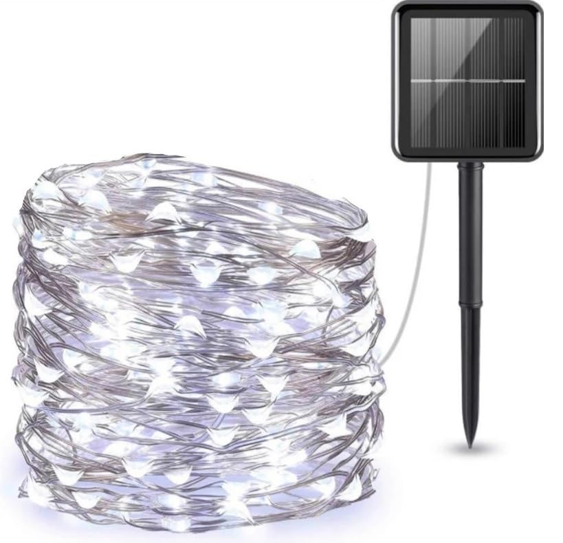 Volunx Solar LED Lights 50M/164ft 500LED Cold White Christmas String Lights Outdoor, 8 Modes, Solar Garden Light Waterproof Copper Wire, Tree Patio, Yard, Party, Wedding, Decor