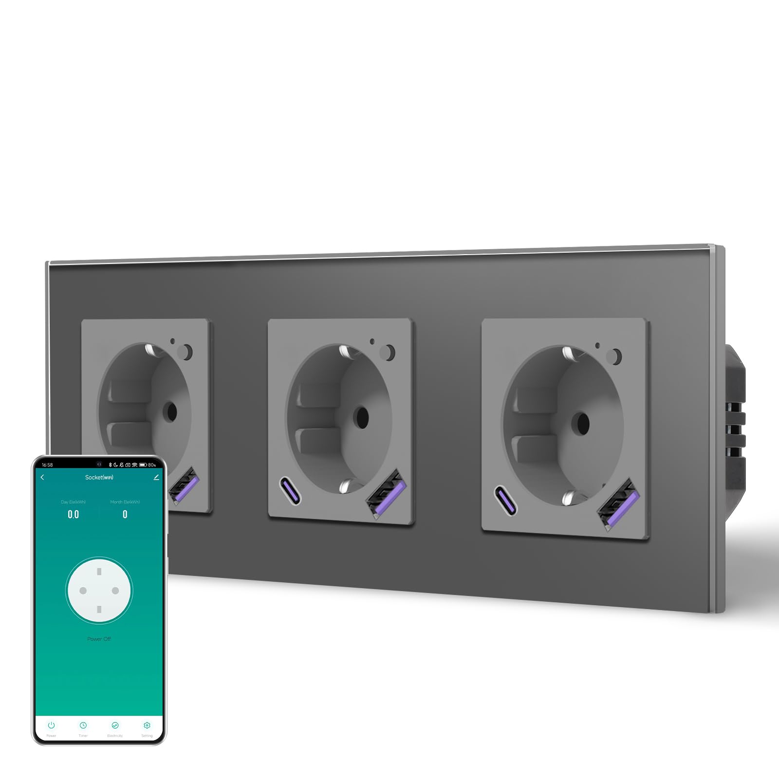 BSEED Enchufe Inteligente con 20W USB y Tipo C,Mate Enchufe Pared Wifi con Medidor Consumo,Control Remoto por APP & Voz,Requiere Cable Neutro,1 Enchufe,Blanco 86mm — view 122