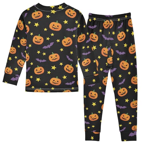 Pajama Sets Long Sleeve Halloween Pumpkin Bat Stars Soft Comfy Sleepwear 2 Piece PJS 3-8T3