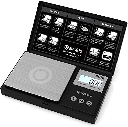 MAXUS Precision Pocket Scale 200g x 0.01g, Elite Digital Gram Scale Small Scale Mini Food Scale Jewelry Scale Ounces/Grains Scale, Easy to Carry, Great for Travel,Backlit LCD, Stainless Steel
