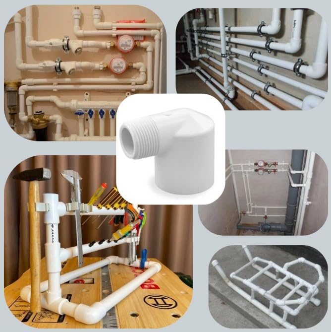 Image of PVC 90 Degree Elbow Pipe Connector - 3 /4 inch MIP Male Pipe Thread x 1 inch Slip Socket