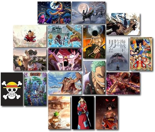Image of ATEVON One Piece Anime Wall Collage Kit - Pack of 18 Posters (6x4 Inches) Featuring Luffy Zoro Kaido and Straw Hat Pirates - Multicolor Room Decor for Bedroom Dorm and Anime Wall Art Display