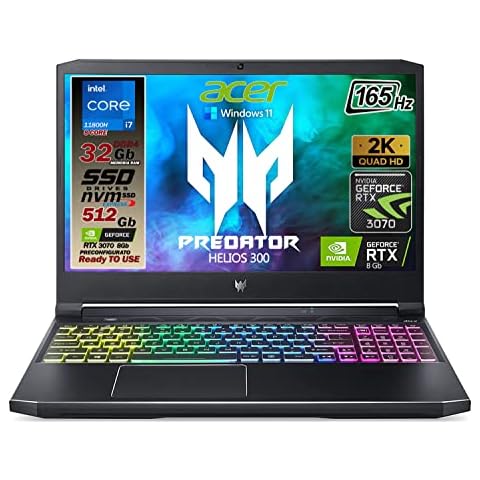 Acer Predator Helios 300 Gaming Laptop, Intel i7-11800H, NVIDIA GeForce RTX 3070 8 GB, 15.6" QHD 165 Hz IPS Display Cover