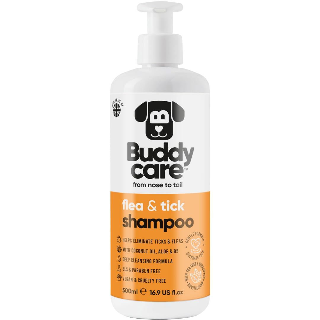 Flea and Tick Dog Shampoo (500ml) Effective Shampoo to Help Eliminate Ticks and Mites Itchy & Sensitive Skin Relief Dog Flea Treatment for Dogs Cleans & Soothes Skin