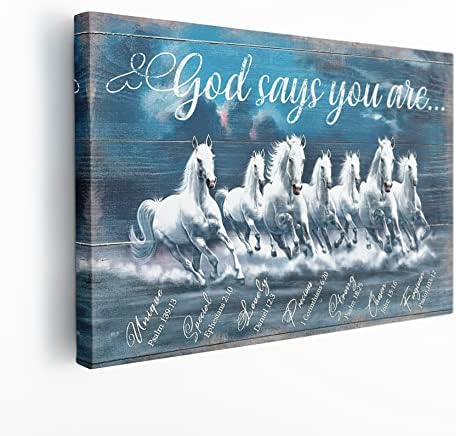 Running White Horses Wall Art Motivational Horse Rustic Canvas Prints Poster Wall Decor Animal Country Wall Art for Bedroom Living Room Bathroom Framed 16x20inch