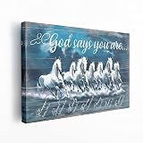 Running White Horses Wall Art Motivational Horse Rustic Canvas Prints Poster Wall Decor Animal Count