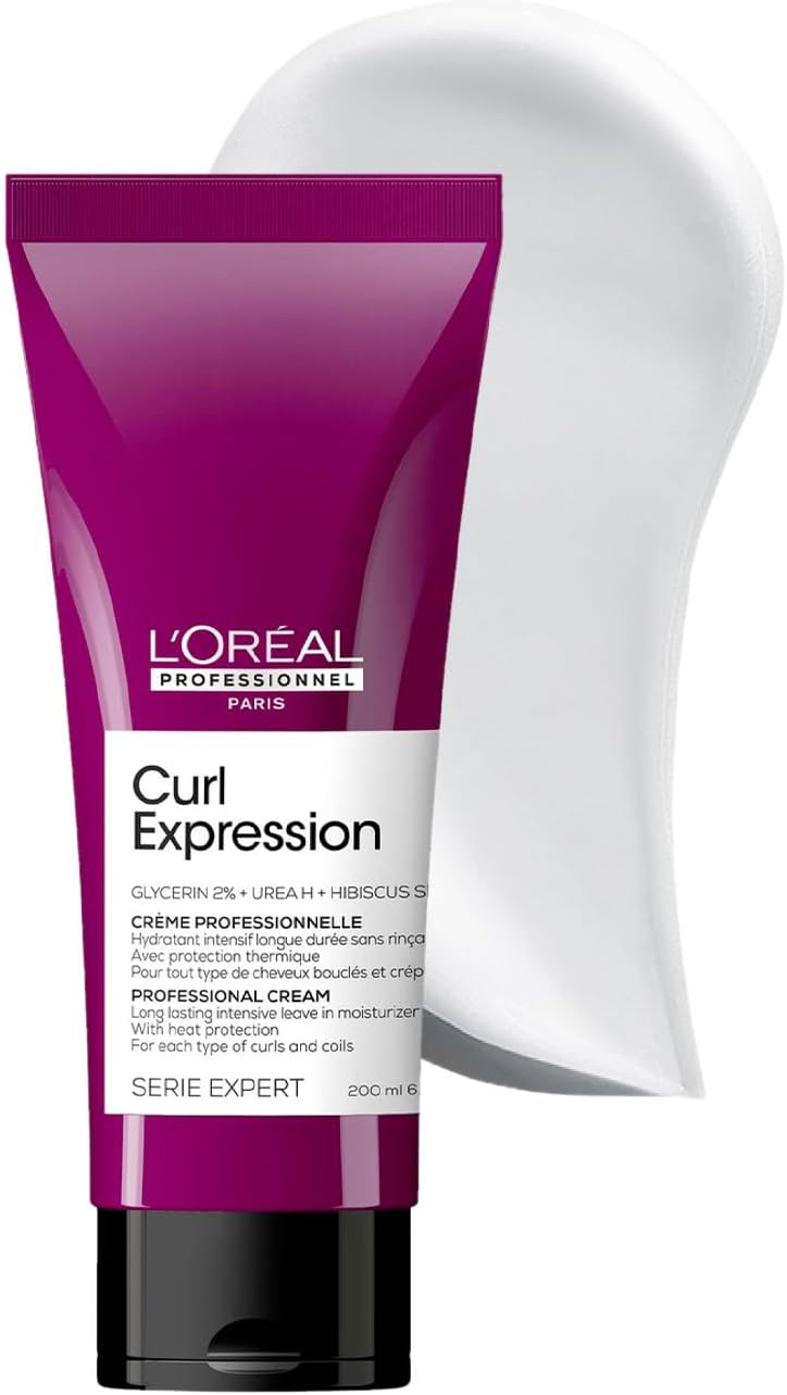 L'Oréal Professionnel Curl Expression Long Lasting Intensive Moisturizing curl cream 200 ml| Intensely moisturizes the dehydrated curls for silky-smooth Hair | With Glycerin, Urea H & Hibiscus seed.
