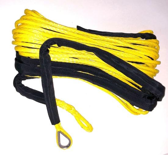 Winch Cable 4000 Pound Capacity 3/16 Inch Diameter x 50 Foot Length Synthetic Rope Yellow Loop On Each End