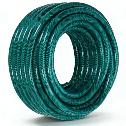 The Fellie 100m Garden Hose 2 Layer Water Thicker Hose Reinforced PVC Water Hose Resistance to UV Easy Storage Algae Resistant for Garden Irrigation Hot Tub Pool. (12mmx2mmx100m Green)
