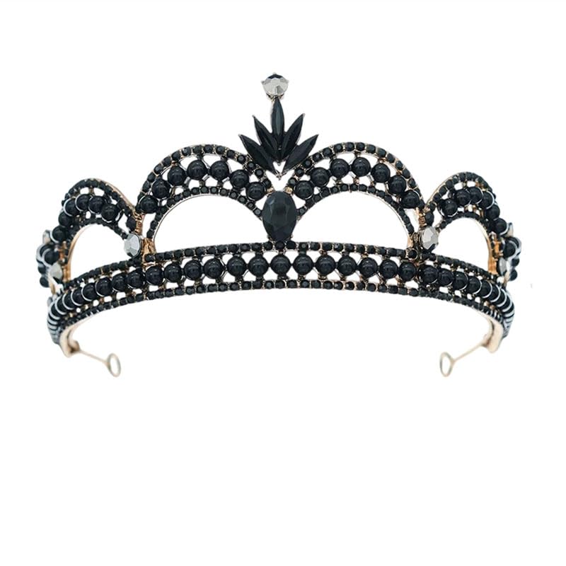 Dninmim Tiara da donna vintage con strass neri accessori per capelli fascia gioielli