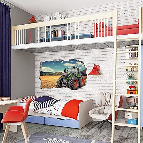2Pcs Wandtattoo Traktor Trecker 3D Effekt XXL Farm Feld Landwirtschaft Wandaufkleber Fenster Selbstklebend für Junge Kinderzimmer Groß 1000mmx600mm