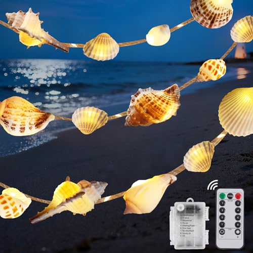 QEQEKAKA Beach Christmas Decor Seashell String Lights 8ft 40 LED with Remote Natural Sea Shells...