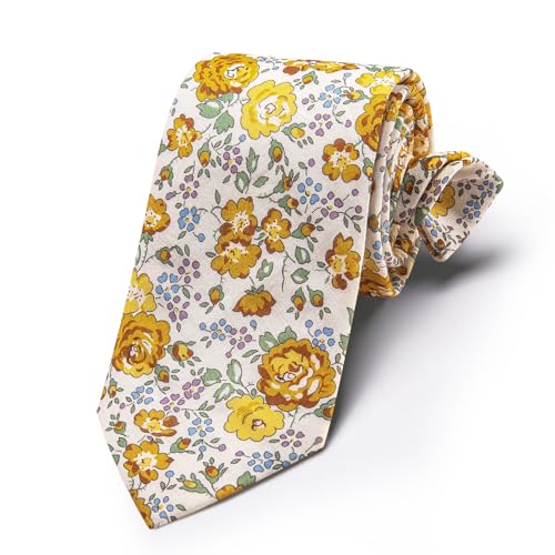 Image of Barry.Wang 100% Cotton Floral Ties for Men 63 inch Extra Long Necktie Clip | Fashion Cotton Printed Neckties,Wildflower 2.76 inch Ties Skinny,Gift Box,Groomsmen Wedding Engagement Graduation
