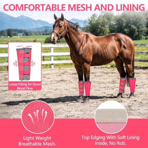 Image of Fly Boots for Horses Set of 4 with Reflective Vercros, Loose Fitting Mesh Horse Fly Boots Leggings, Adjustable Equine Leg Wraps & Socks, Stay Up Not Sag, No Rub