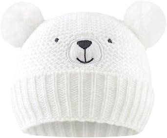 JANGANNSA Cute Bear Baby Beanie Pompom Baby Boy Hat Winter Knit Beanie Girl