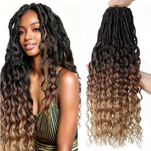 LYCSOU 24 Inch Deep Faux Locs Crochet Hair 8 Packs Soft Locs Crochet Hair Pre Looped Goddess Locs Crochet Braids with Curly Ends Crochet Hair for Black Women 1B/30/27