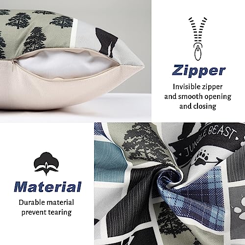 Rustic Cabin Pillow Covers 18X18 Set Of 2, Bear Moose Deer Outdoor Throw Pillow Covers Navy Blue Lodge Pillowcase Accent Western Decor Cushion Case For Home Living Room Bedroom #TOP5