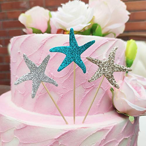 Mybbshower Glitter Paper Starfish Confetti For Birthday Party Table Scatter Beach Theme Party Wedding Decorations Diy Crafts Pack Of 150 (Teal Gold Silver) #TOP6