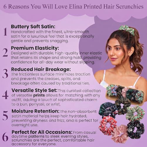 Image of Elina Luxury Printed Scrunchies Set Anti-Hair Breakage, Patterned Hair Ties for Girls & Women, Soft Elastic Rubber Bands, Best Gift For Mom, Sister, Friends (Pack of 12)(Mix Light Prints)