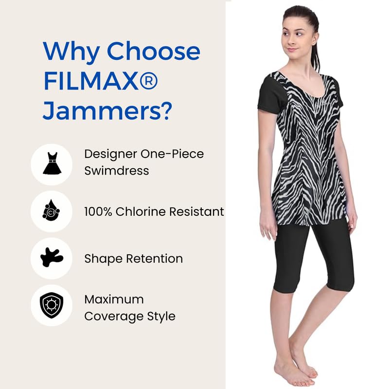 Image of Originals Swimming Costume for Women's One-Piece Beach Wear with Sleeve & Skirted 3 /4 Leggings Maximum Covered Swim Wear Dress (L - 7XL)